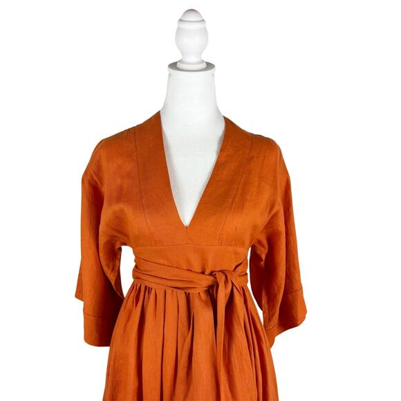 Three Graces Vivi Linen Sundress 2 Orange NWT - Picture 5 of 12